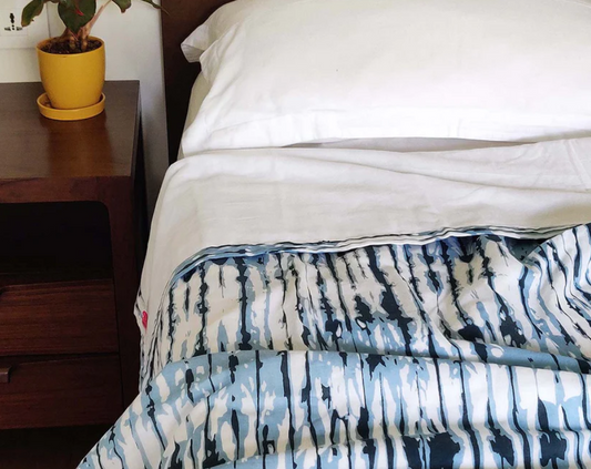 SHIBORI - Indigo stripe print soft Cotton blanket, three layer dohar, sizes available