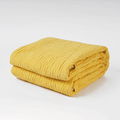 Yellow 300TC quilted bedspread, stripe pattern, cotton kantha quilt, Sizes available