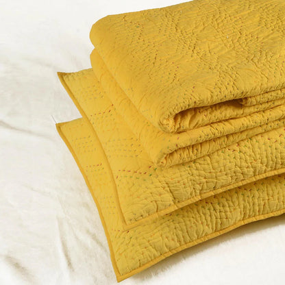 Yellow cotton chevron kantha quilt set – Quilt with coordinated pillow covers, sizes available