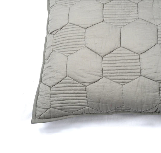 Grey cotton quilted pillow cover, hexagon pattern, cotton, sizes available