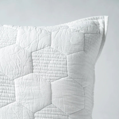 SHWET - WHITE quilted pillow covers, hexagon quilting pattern, 100% cotton, Sizes available