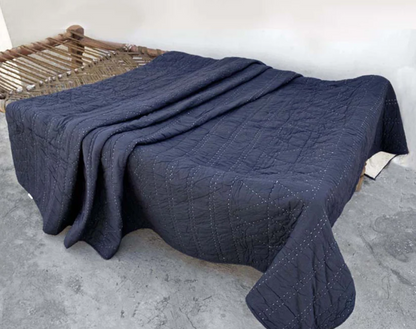 Blue grey quilt, aztec pattern, navajo style cotton kantha quilt, Sizes available