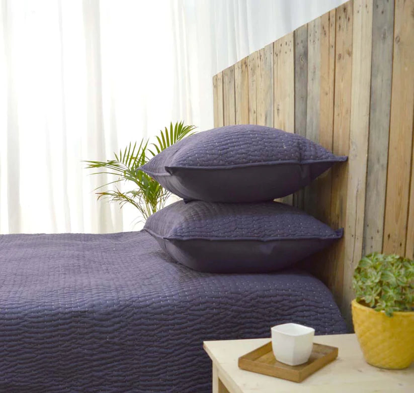 Lavender cotton kantha quilt set - Quilt with coordinated pillow covers, sizes available