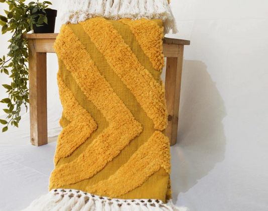 MUSTARD YELLOW Cotton tufted Throw blanket, diamond pattern tufting, couch throw, picnic blanket, 100% cotton, 44X55 inches
