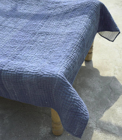 Denim Blue stonewashed cotton kantha quilt
