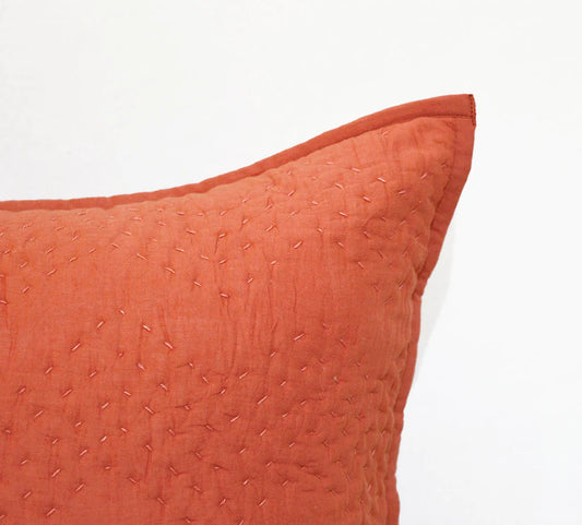 Rust, quilted pillow cover, chevron pattern, zig zag quilting, cotton, kantha, 100% cotton, sizes available