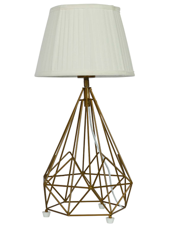 Contemporary Metal Wire Cage Diamond Pyramid Table Lamp with Golden Fabric Shade