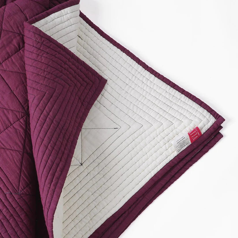 Plum colour machine quilted Throw blanket, 100% cotton, 50X60 inches