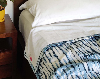 SHIBORI - Indigo stripe print soft Cotton blanket, three layer dohar, sizes available