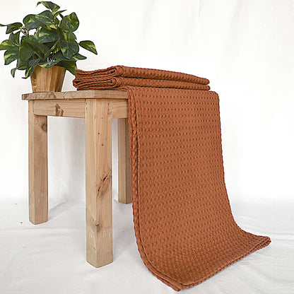Brown or Burnt sienna waffle Throw blanket, 100% cotton, 50X60 inches