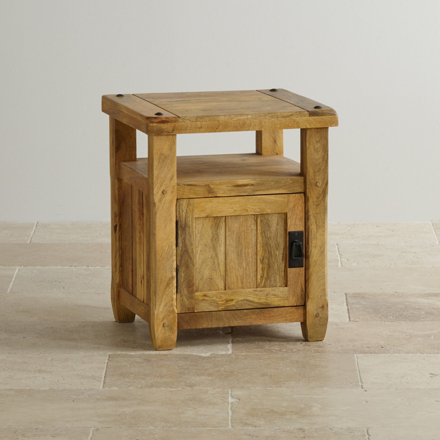 1 Door 1 Open Shelf Bedside in Mango Natural Finish