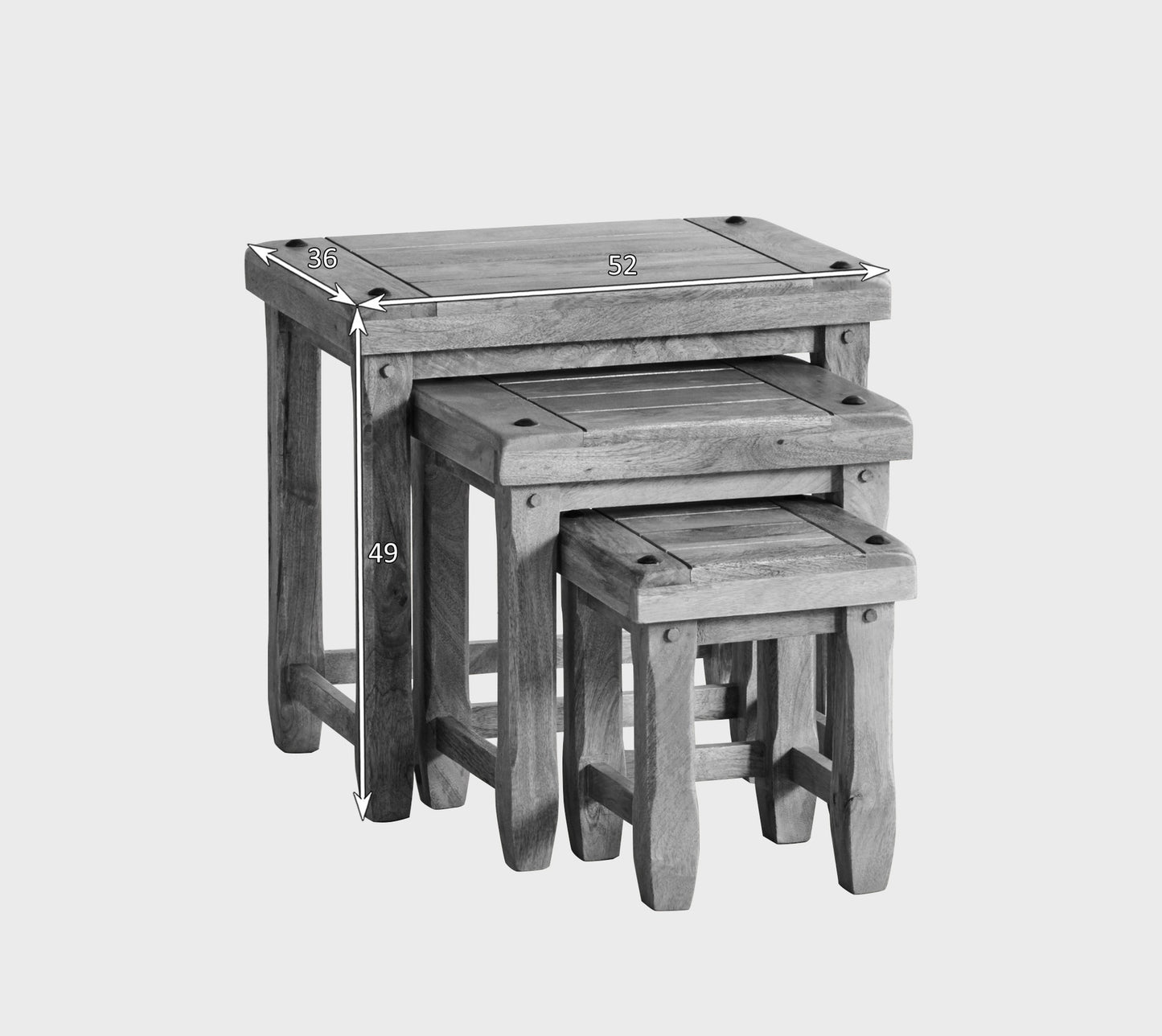 Mangue Stool Set of 3 Pcs in Mango Natural Finish dimensions