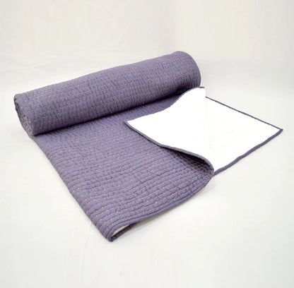 Kantha Bedspread - Lavender colour with chevron pattern quilting