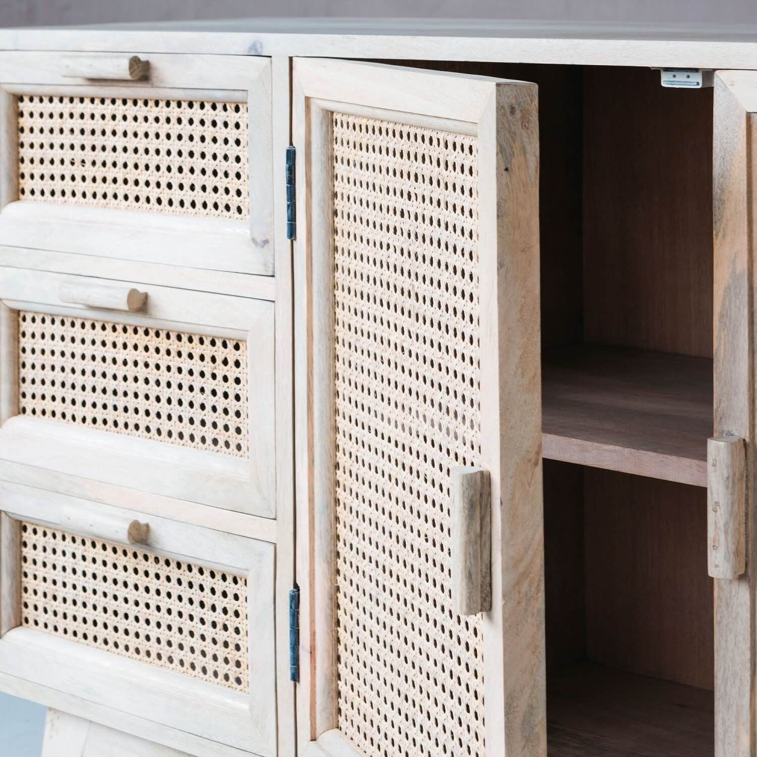 rattan mesh on drawers and doors