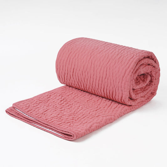 Old Rose 300TC quilted bedspread, stripe pattern, cotton kantha quilt, Sizes available