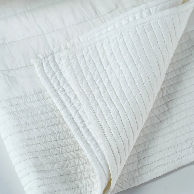 SHWET - White Luxury Cotton Satin Quilted Bedspread with Thick and Thin Stripe pattern, Sizes available