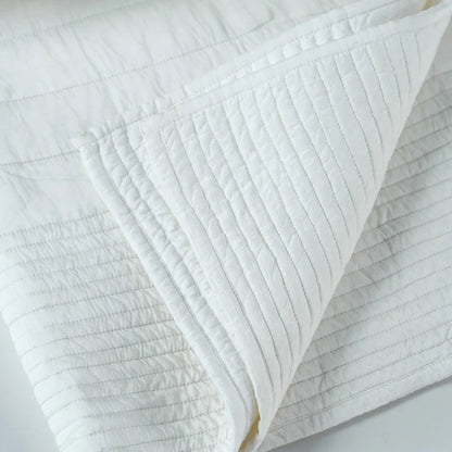 SHWET - White Luxury Cotton Satin Quilted Bedspread with Thick and Thin Stripe pattern, Sizes available