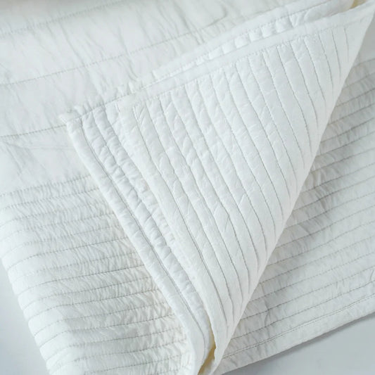 SHWET - White Luxury Cotton Satin Quilted Bedspread with Thick and Thin Stripe pattern, Sizes available