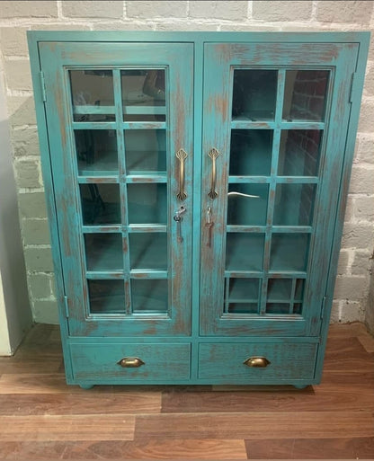 Handcrafted solid mango wood vintage storage cabinet front view