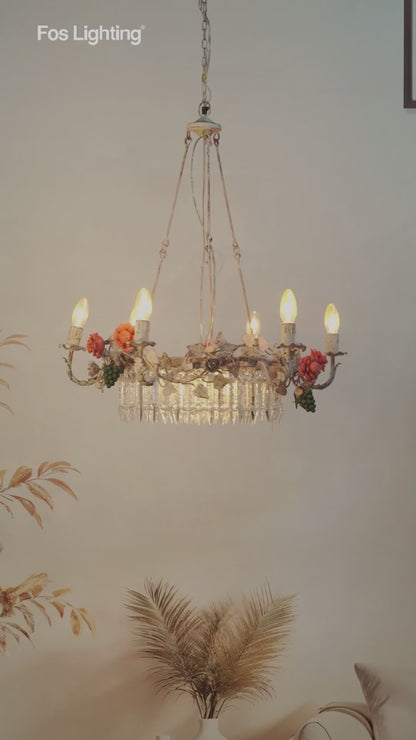 Distressed White Mild Steel 6-Light Chandelier – 68.6 cm