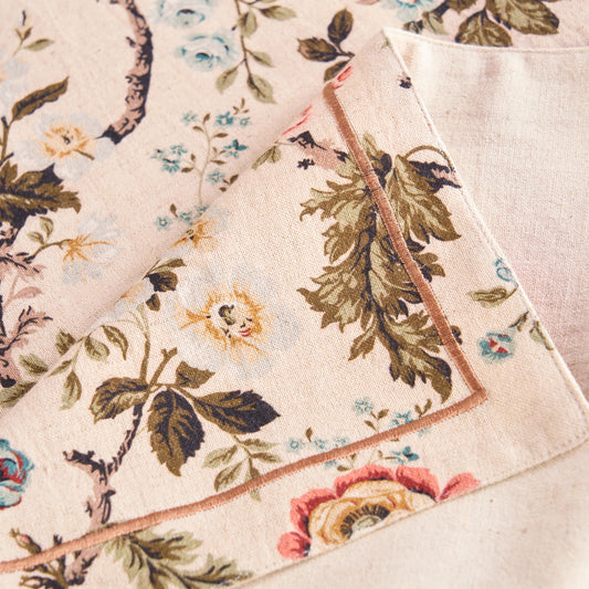 AMOUR - Beige Rose Print Linen Bed runner set - King / Queen / Twin Size
