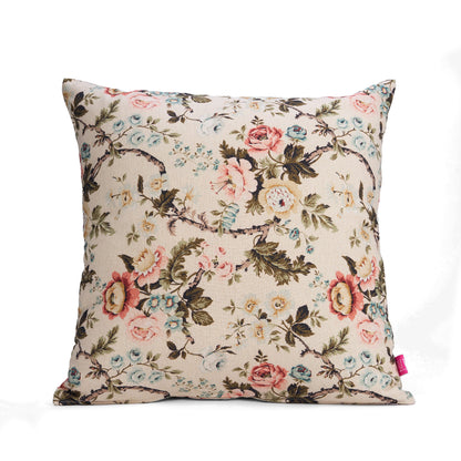 AMOUR - Beige Rose Print Linen Bed runner set - King / Queen / Twin Size