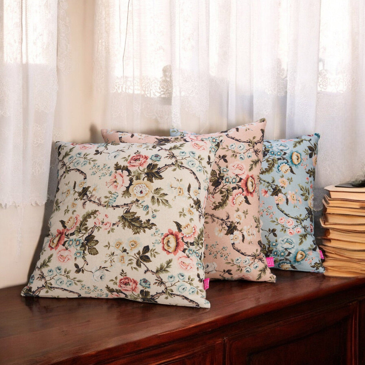Amour Blush Linen Pillow Cover | Vintage Rose Print | 4 Sizes Available