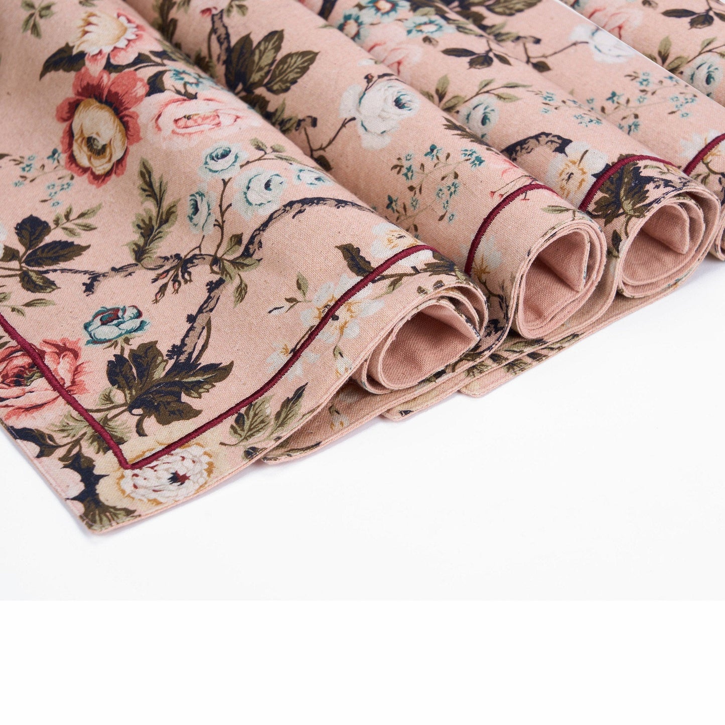 Blush Linen Cotton Placemat with Vintage Rose Print 13x19 inches