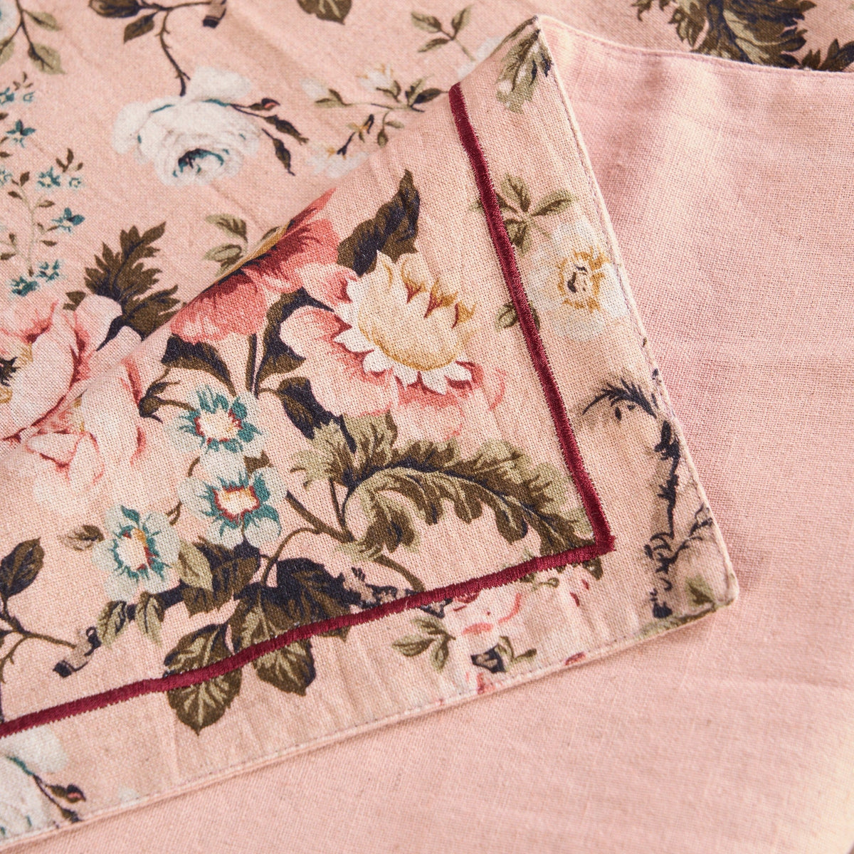 AMOUR - Blush Rose Print Linen Bed runner set - King / Queen / Twin Size