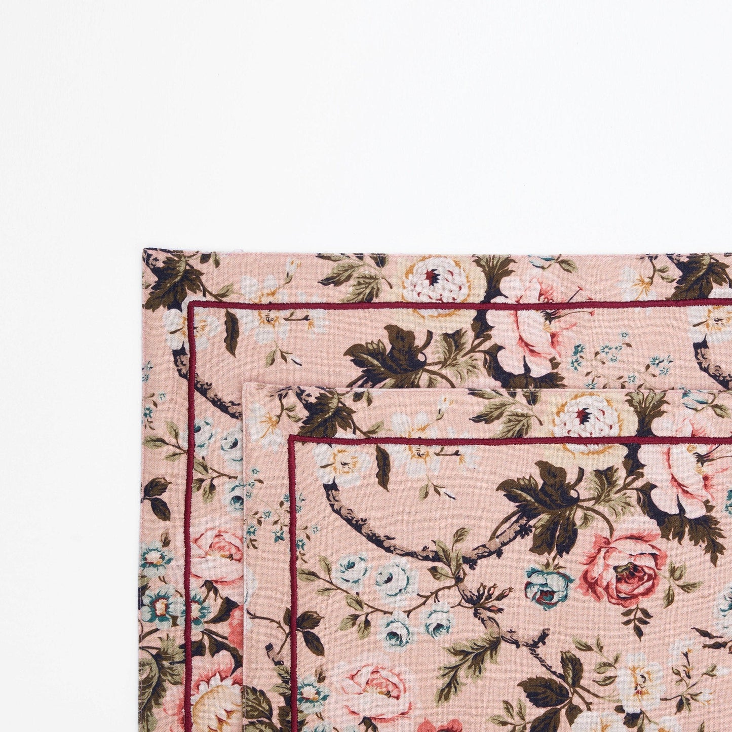 Blush Linen Cotton Placemat with Vintage Rose Print 13x19 inches
