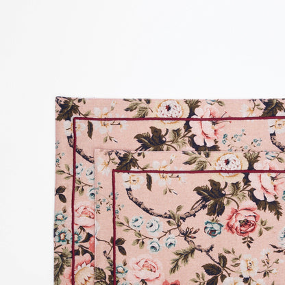 Blush Linen Cotton Placemat with Vintage Rose Print 13x19 inches