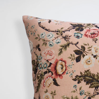 Amour Blush Linen Pillow Cover | Vintage Rose Print | 4 Sizes Available