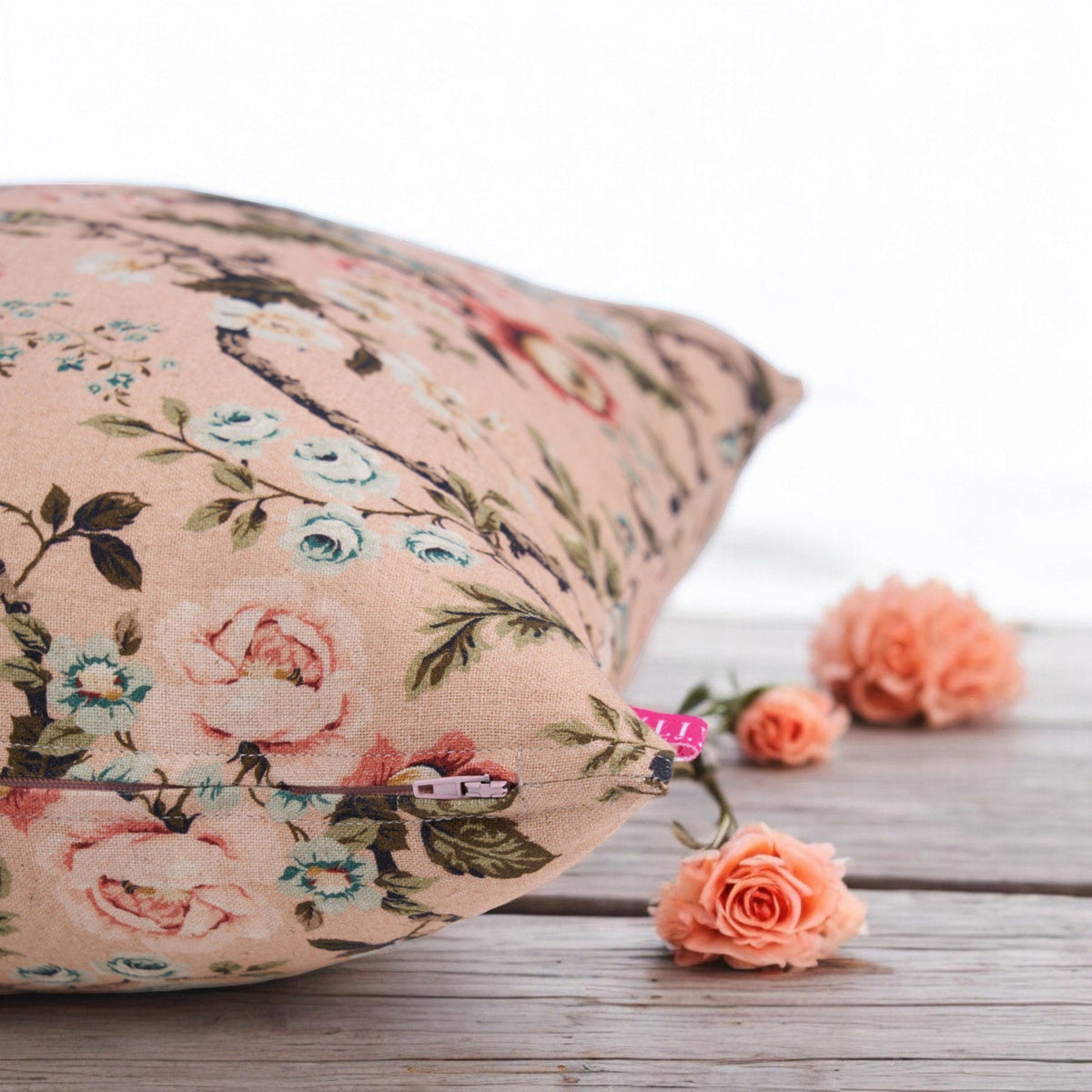 Amour Blush Linen Pillow Cover | Vintage Rose Print | 4 Sizes Available