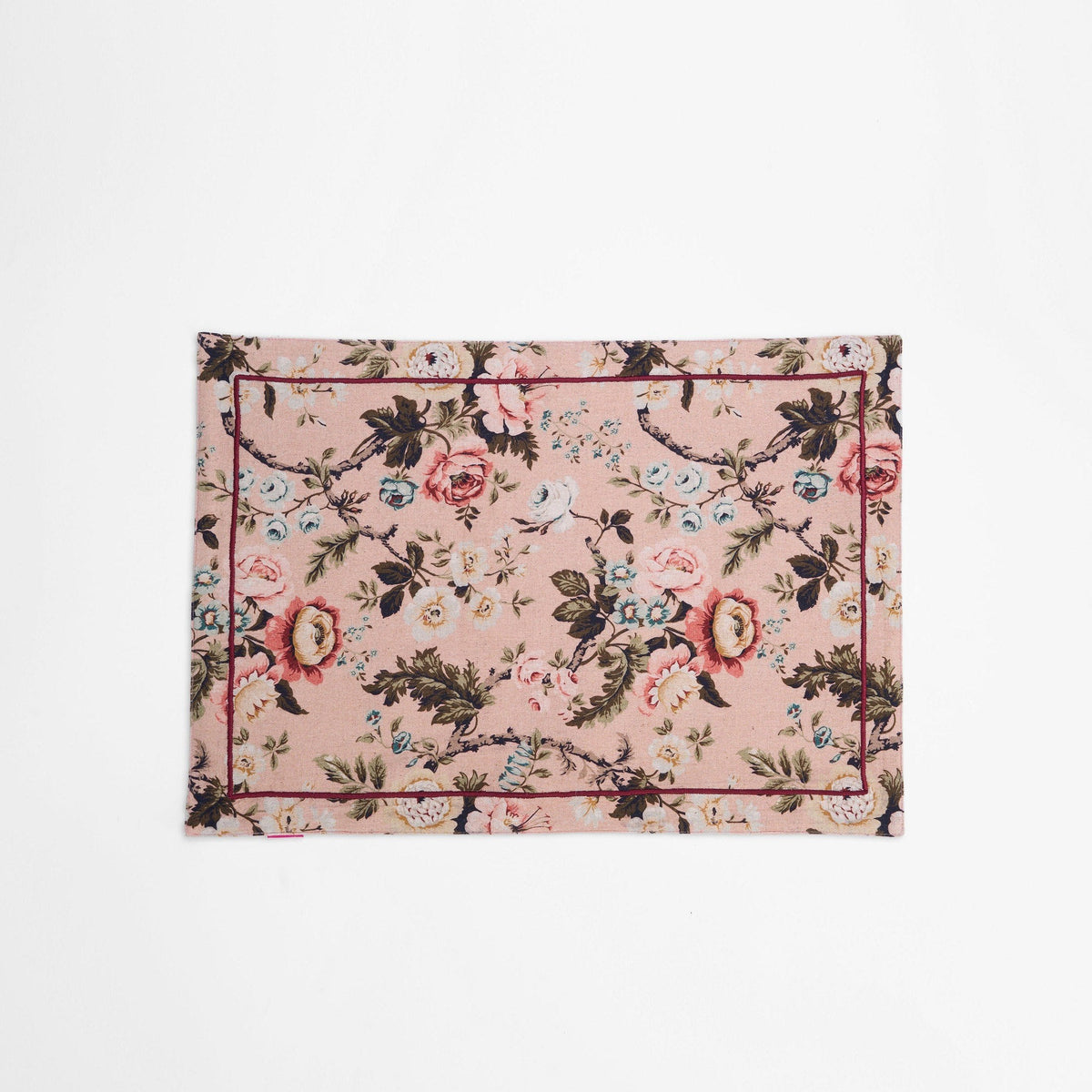 Amour Blush Linen Placemat | Vintage Rose Print & Embroidered Border | 13 × 19 inches | Sets of 2, 4 & 6