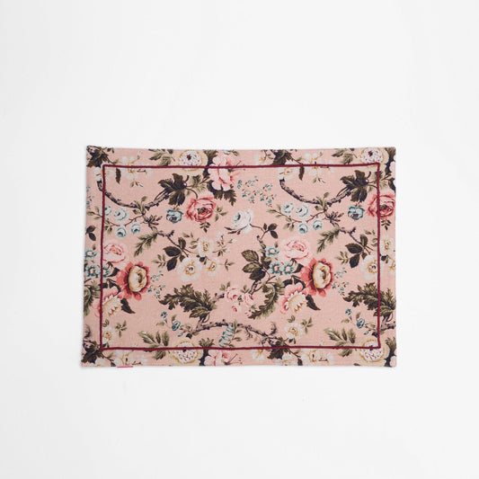 Blush Linen Cotton Placemat with Vintage Rose Print 13x19 inches