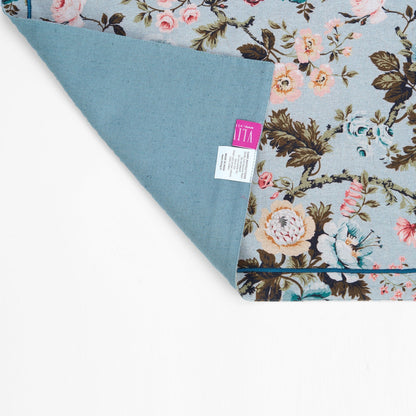 Duck Egg Linen Cotton Placemat with Vintage Rose Print