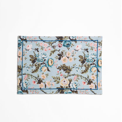 Duck Egg Linen Cotton Placemat with Vintage Rose Print
