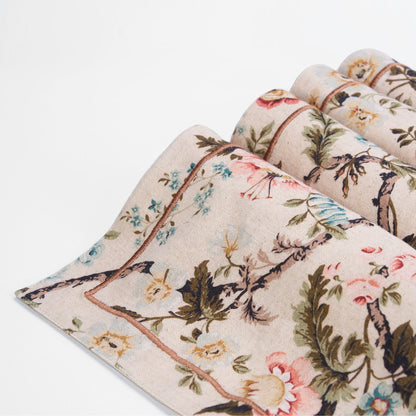 Amour Beige Linen Placemat | Vintage Rose Print & Embroidered Border | 13 × 19 inches | Sets of 2, 4 & 6