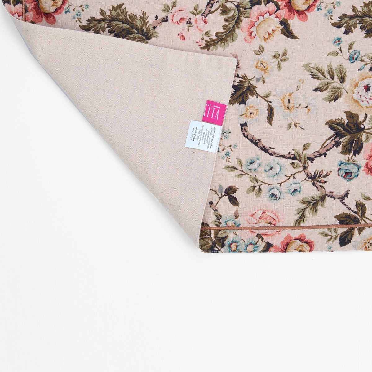 Amour Beige Linen Placemat | Vintage Rose Print & Embroidered Border | 13 × 19 inches | Sets of 2, 4 & 6