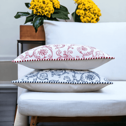 Red Swirl Victorian Cotton Pillow – 16x16 Inch Decorative Cover