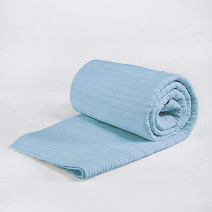 Blue 300TC quilted bedspread, stripe pattern luxury quilt, Sizes available
