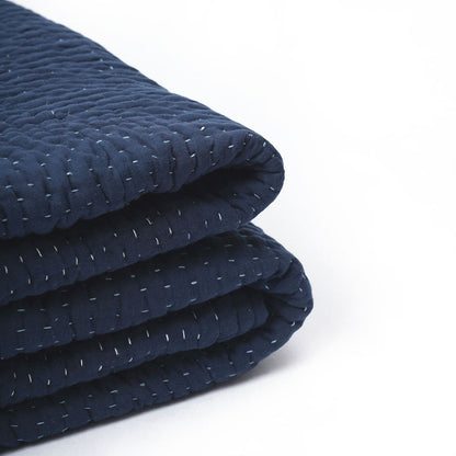 Indigo Blue kantha bedspread, frame pattern hand quilting on 4 layer muslin gauze with cotton wadding, Sizes available