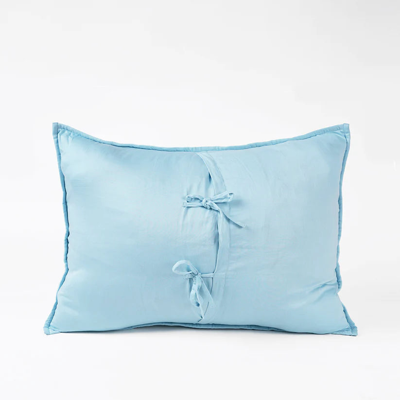 Blue 300TC cotton satin quilted pillow covers, Kantha stripe quilting pattern, Sizes available