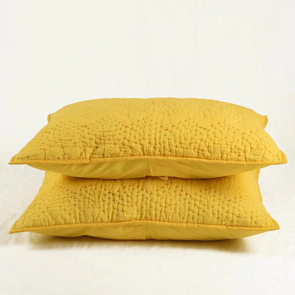 Yellow cotton chevron kantha quilt set – Quilt with coordinated pillow covers, sizes available