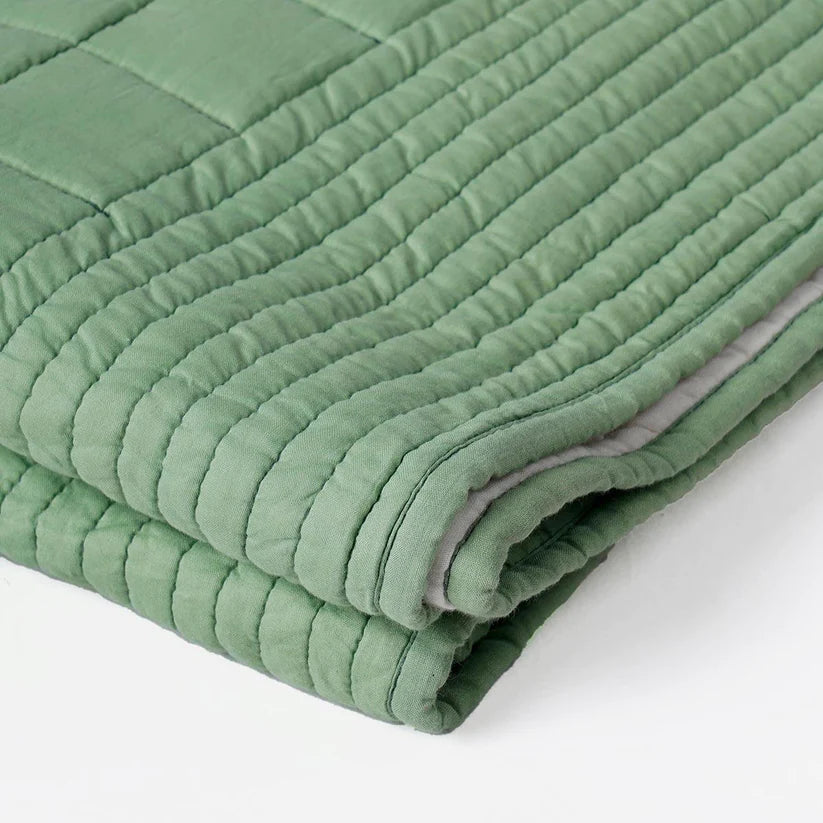 Sage Green colour machine quilted Throw blanket, 100% cotton, 50X60 inches