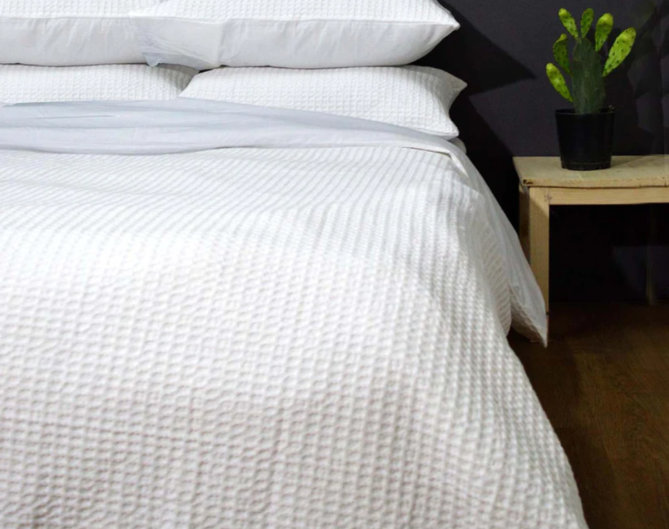 Waffle Duvet cover set, Duvet with 2 pillow covers pure cotton, white colour, sizes available