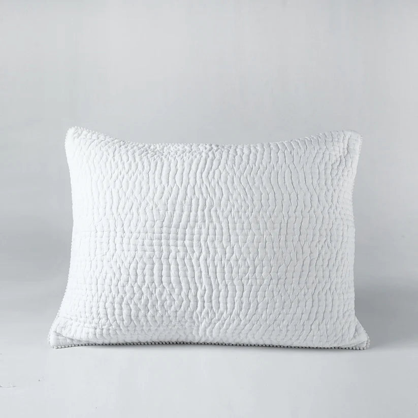 SHWET - White Quilt with coordinated Pillow covers, kantha bedding, Stripe quilting, 100% cotton