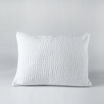 SHWET - White Quilt with coordinated Pillow covers, kantha bedding, Stripe quilting, 100% cotton