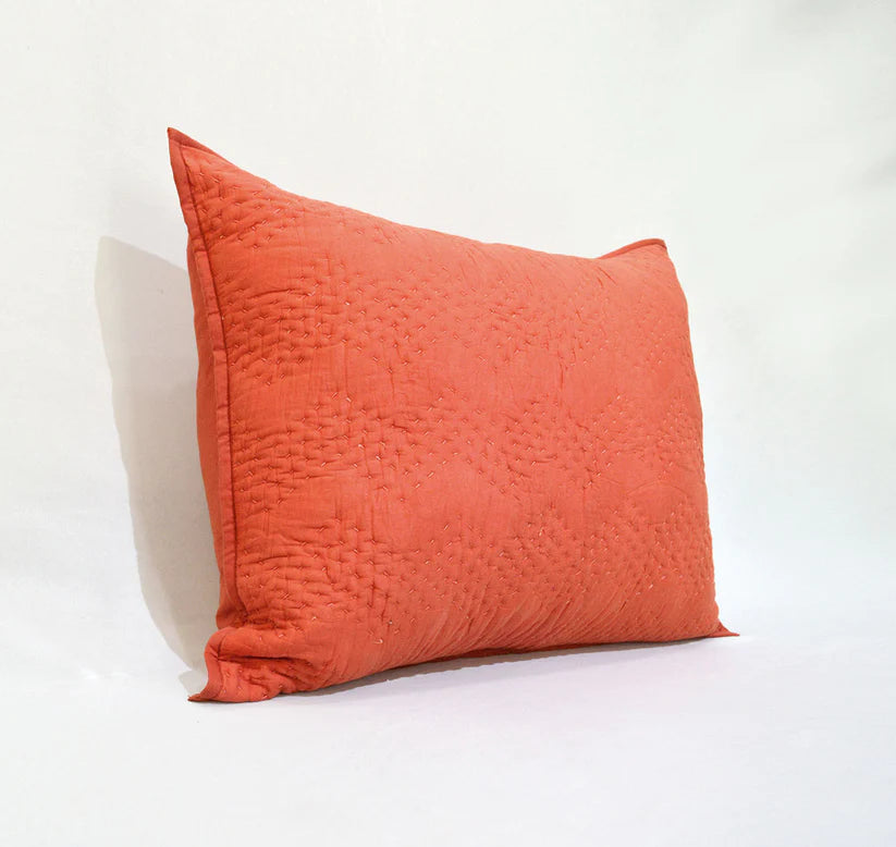 Rust, quilted pillow cover, chevron pattern, zig zag quilting, cotton, kantha, 100% cotton, sizes available