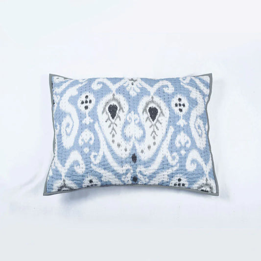 Blue ikat cotton kantha quilted pillow cover, sizes available